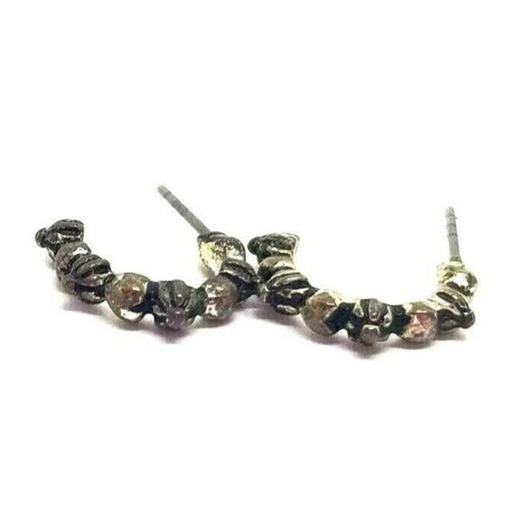 Earrings Small Silver Toned Hoops Pierced 1 Pair Detailed Beaded Small Hoops - Picture 1 of 9